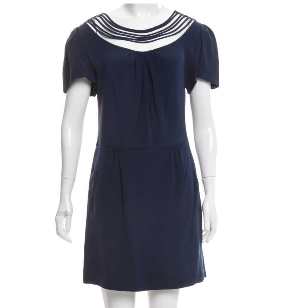EUC Loeffler Randall silk mini dress pockets navy